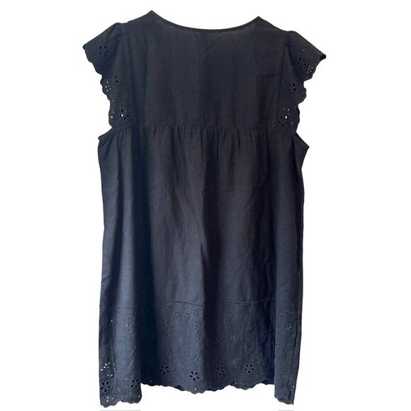 NWT Old Navy Womens L Petite Black Dress Linen Mix Eyelet Cap Sleeves - Picture 5 of 8